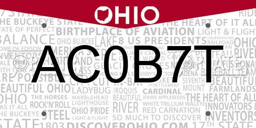 AC0B7T Ohio License Plate