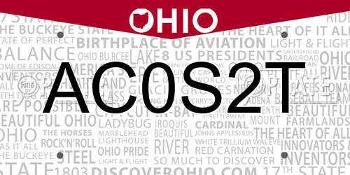 AC0S2T Ohio License Plate
