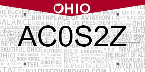 AC0S2Z Ohio License Plate