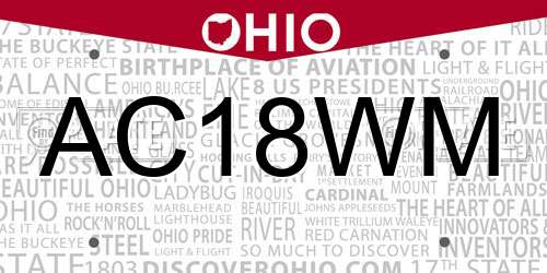 AC18WM Ohio License Plate
