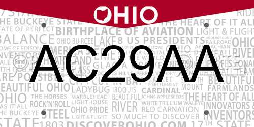 AC29AA Ohio License Plate