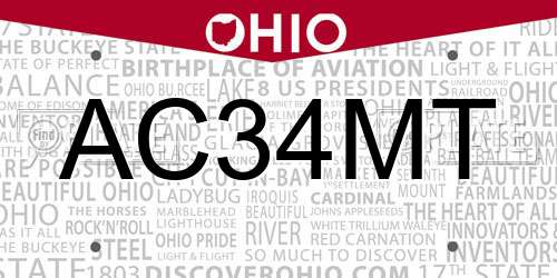 AC34MT Ohio License Plate