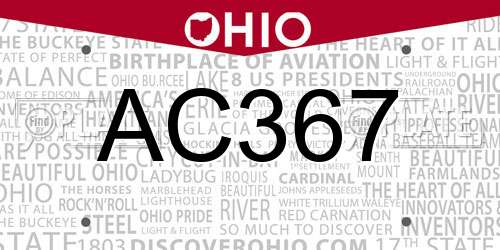 AC367 Ohio License Plate