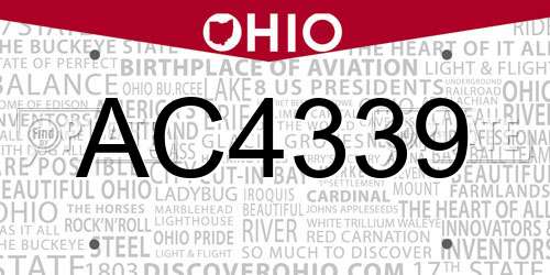 AC4339 Ohio License Plate