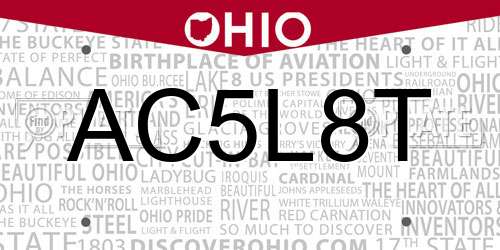 AC5L8T Ohio License Plate