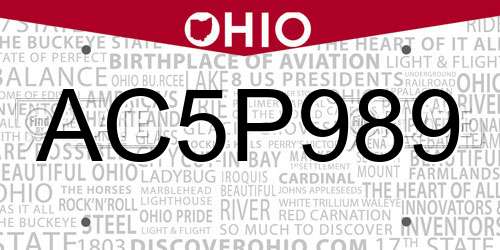 AC5P989 Ohio License Plate