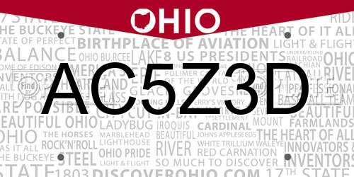 AC5Z3D Ohio License Plate