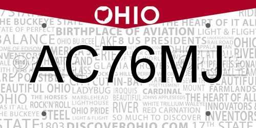 AC76MJ Ohio License Plate