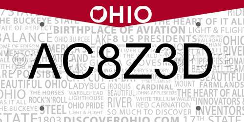 AC8Z3D Ohio License Plate