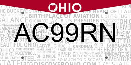 AC99RN Ohio License Plate