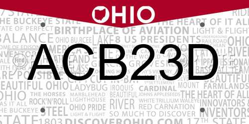 ACB23D Ohio License Plate