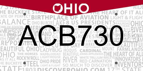 ACB730 Ohio License Plate