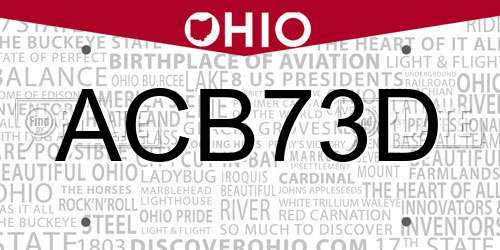 ACB73D Ohio License Plate