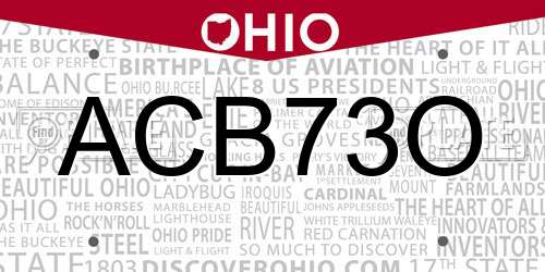 ACB73O Ohio License Plate
