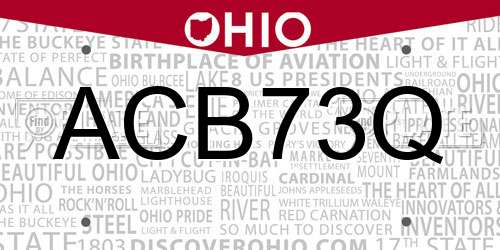 ACB73Q Ohio License Plate