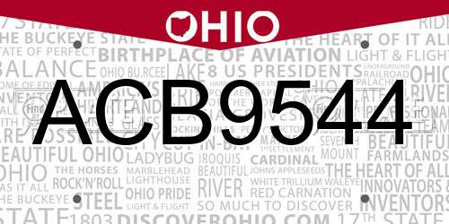 ACB9544 Ohio License Plate