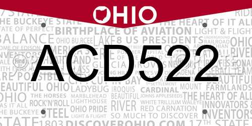 ACD522 Ohio License Plate