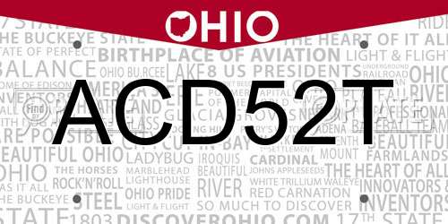 ACD52T Ohio License Plate