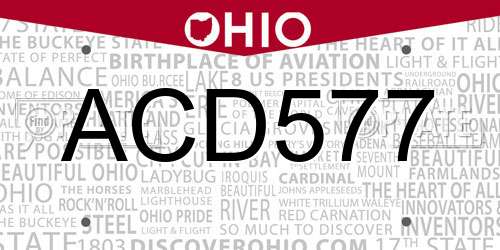 ACD577 Ohio License Plate