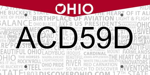 ACD59D Ohio License Plate