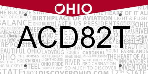 ACD82T Ohio License Plate