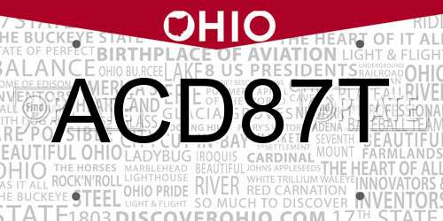 ACD87T Ohio License Plate