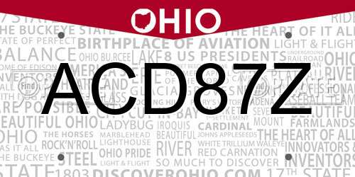 ACD87Z Ohio License Plate