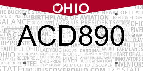 ACD890 Ohio License Plate