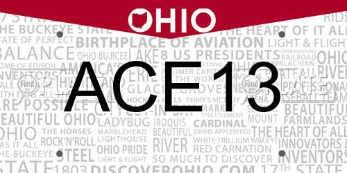 ACE13 Ohio License Plate