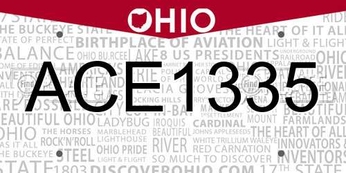 ACE1335 Ohio License Plate