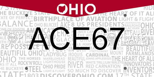 ACE67 Ohio License Plate