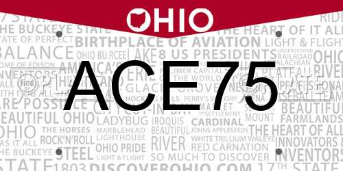 ACE75 Ohio License Plate