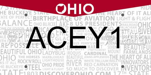 ACEY1 Ohio License Plate