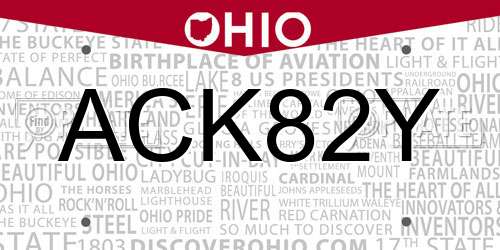 ACK82Y Ohio License Plate