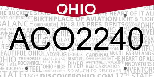 ACO2240 Ohio License Plate