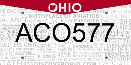 ACO577 Ohio License Plate