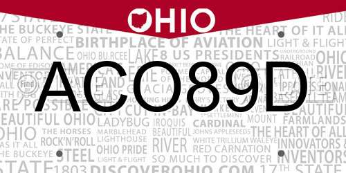 ACO89D Ohio License Plate