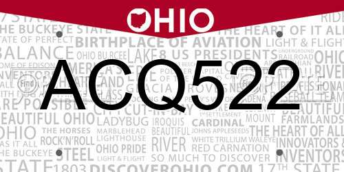 ACQ522 Ohio License Plate