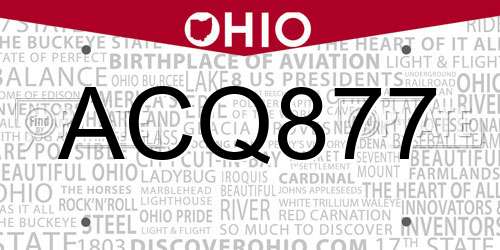 ACQ877 Ohio License Plate