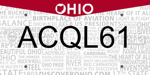 ACQL61 Ohio License Plate