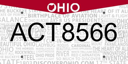 ACT8566 Ohio License Plate