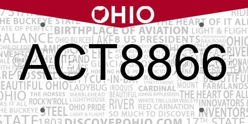 ACT8866 Ohio License Plate