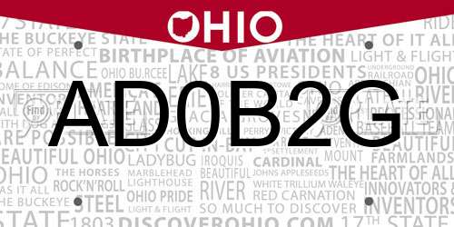 AD0B2G Ohio License Plate