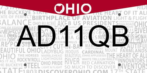 AD11QB Ohio License Plate