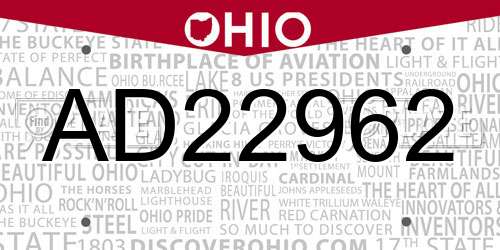 AD22962 Ohio License Plate