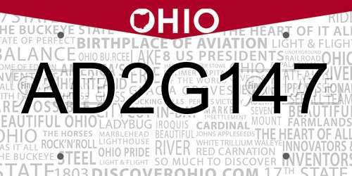 AD2G147 Ohio License Plate