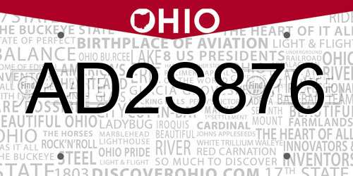AD2S876 Ohio License Plate