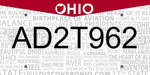 AD2T962 Ohio License Plate