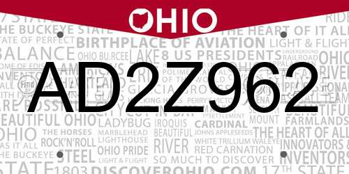 AD2Z962 Ohio License Plate