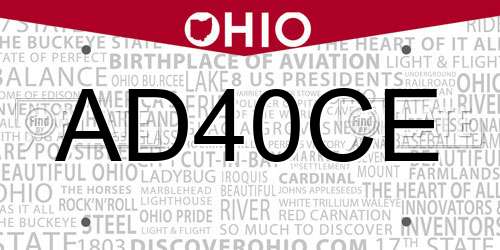 AD40CE Ohio License Plate
